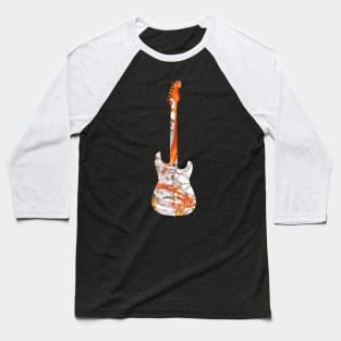 Orange Flame Guitar Silhouette on White Baseball T-Shirt